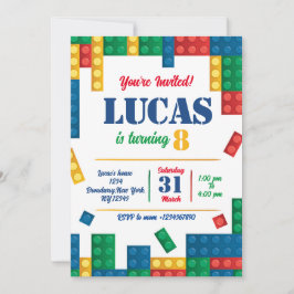 Colorful Bricks Building Blocks Birthday Party Kaart