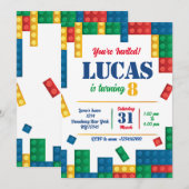 Colorful Bricks Building Blocks Birthday Party Kaart (Voorkant / Achterkant)