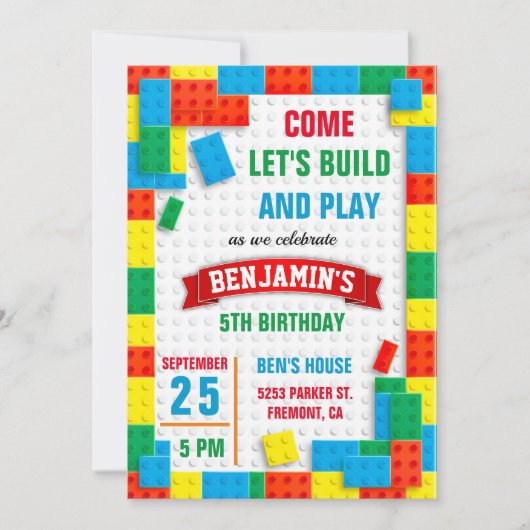 Colorful Bricks Building Blocks Birthday Party Kaart (Voorkant)