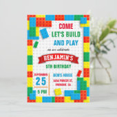 Colorful Bricks Building Blocks Birthday Party Kaart (Staand voorkant)