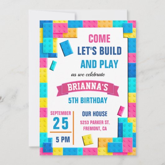 Colorful Bricks Building Blocks Birthday Party Kaart (Voorkant)