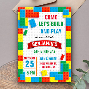 Colorful Bricks Building Blocks Birthday Party Kaart