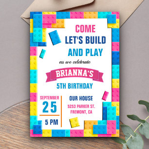 Colorful Bricks Building Blocks Birthday Party Kaart