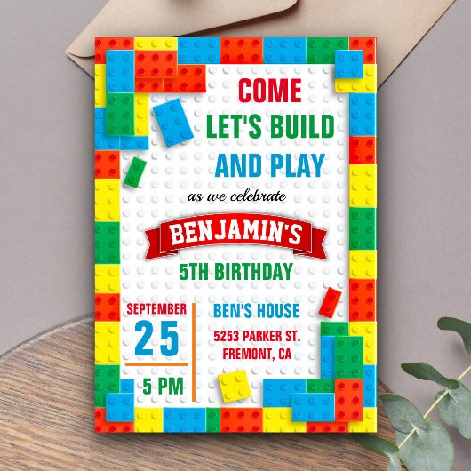 Colorful Bricks Building Blocks Birthday Party Kaart