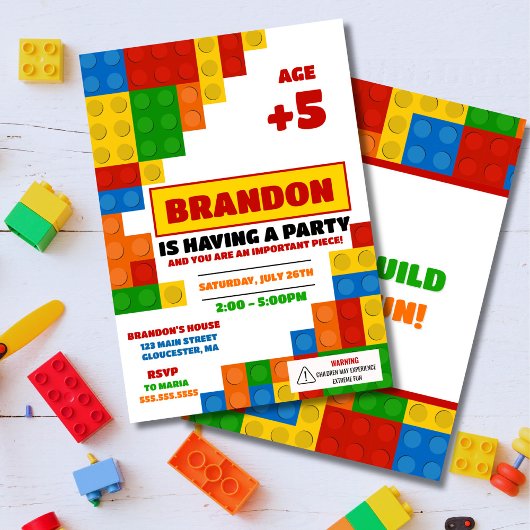 Colorful Bricks Building Blocks Birthday Party Kaart