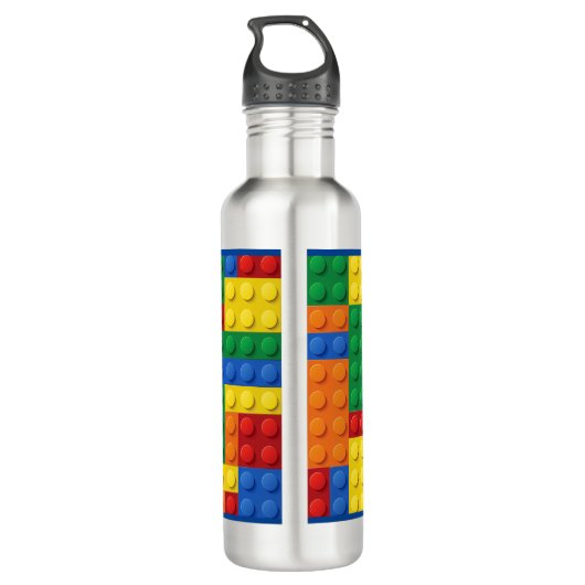 Colorful Bricks Building Blocks | Gepersonaliseerd Waterfles (Achterkant)