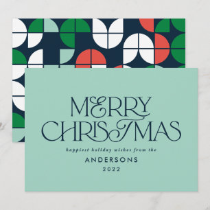 Colorful bright aqua Kerstgeometrisch script Feestdagenkaart