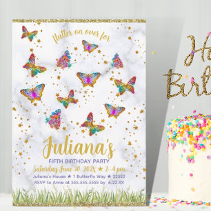 Colorful Bright Butterfly Birthday Party Kaart