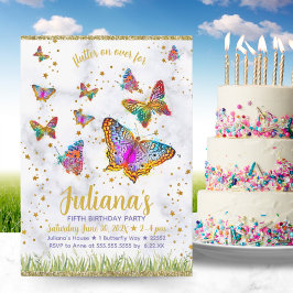 Colorful Bright Butterfly Birthday Party Kaart