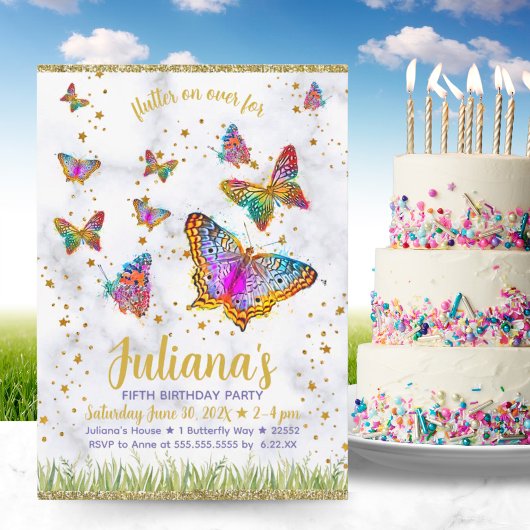 Colorful Bright Butterfly Birthday Party Kaart