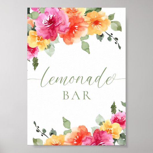 Colorful bright floral lemonade bar  poster (Voorkant)
