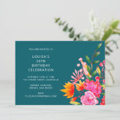 Colorful Bright Floral Watercolor Birthday Party Kaart (Staand voorkant)