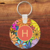 Colorful Bright Flower Power Monogram Sleutelhanger (Achterkant)