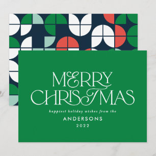 Colorful bright green kerstgeometrisch script feestdagenkaart
