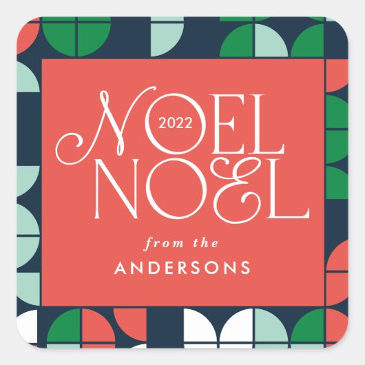 Colorful bright Noel Kerstgeometrisch script Vierkante Sticker (Voorkant)