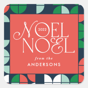 Colorful bright Noel Kerstgeometrisch script Vierkante Sticker