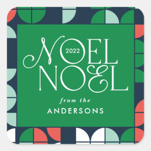 Colorful bright Noel Kerstgeometrisch script W Vierkante Sticker