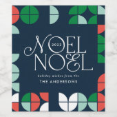 Colorful bright Noel Kerstgeometrisch script W Wijn Etiket (Enkel label)