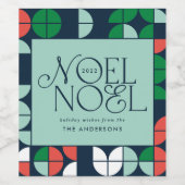 Colorful bright Noel Kerstgeometrisch script W Wijn Etiket (Enkel label)