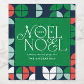 Colorful bright Noel Kerstgeometrisch script Wijn Etiket (Enkel label)