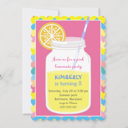 Colorful Bright Summer Lemonade Birthday Party Kaart (Voorkant)