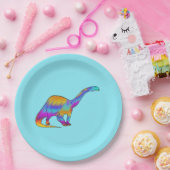 Colorful Brontosaurus Psychedelic Dinosaur Art Papieren Bordje (Feest)