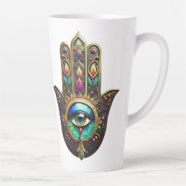 Colorful Brown Gold Hamsa Rainbow Color Third Eye Latte Mok