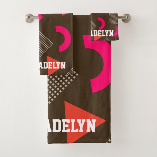 Colorful Brown Orange Geometric Personalized Name  Bad Handdoek (Insitu)