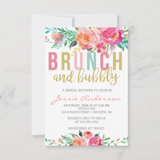Colorful Brunch & Bubble bridal doucheuitnodiging Kaart (Voorkant)