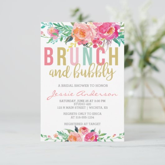 Colorful Brunch & Bubble bridal doucheuitnodiging Kaart (Staand voorkant)