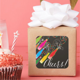 Colorful Bubble Bottles Modern Cheers Fun Nieuwjaa Vierkante Sticker