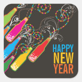 Colorful Bubble Bottles Modern Cheers Fun Nieuwjaa Vierkante Sticker (Voorkant)