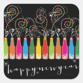 Colorful Bubble Bottles Modern Cheers Fun Nieuwjaa Vierkante Sticker (Voorkant)