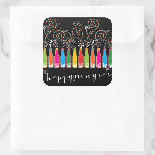 Colorful Bubble Bottles Modern Cheers Fun Nieuwjaa Vierkante Sticker (Tas)