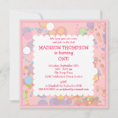 Colorful Bubbles 1st Birthday Party Invitation Kaart (Achterkant)