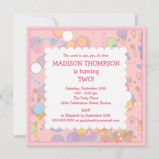 Colorful Bubbles 2e verjaardag van de uitnodiging (Achterkant)