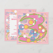 Colorful Bubbles 3rd Birthday Party Invitation Kaart (Voorkant / Achterkant)