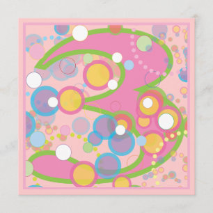 Colorful Bubbles 3rd Birthday Party Invitation Kaart