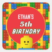 Colorful Builder Themed Birthday Kids Party Vierkante Sticker (Voorkant)