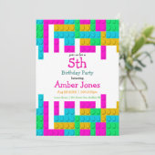 Colorful Building Block Girl Birthday Party Invite (Staand voorkant)