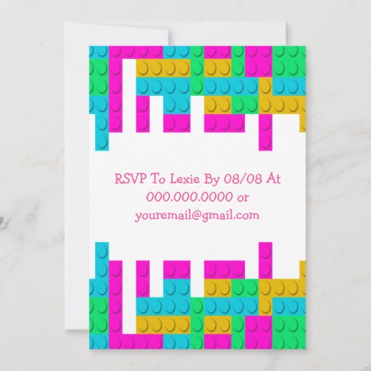 Colorful Building Block Girl Birthday Party Invite (Achterkant)