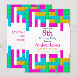 Colorful Building Block Girl Birthday Party Invite