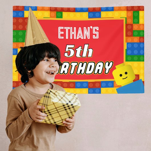 Colorful Building Blocks Birthday Backdrop Banner