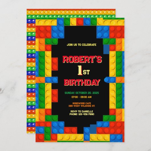 Colorful Building Blocks Birthday Kaart (Voorkant / Achterkant)