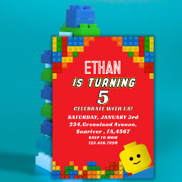 Colorful Building Blocks Birthday Kids Party Kaart