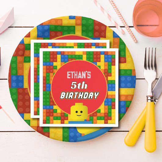 Colorful Building Blocks Birthday Napkins for Kids Servet