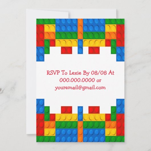 Colorful Building Blocks Boy Birthday Party Invite (Achterkant)