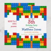 Colorful Building Blocks Boy Birthday Party Invite (Voorkant / Achterkant)
