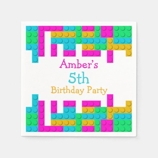 Colorful Building Blocks Girl Birthday Party Servet (Voorkant)