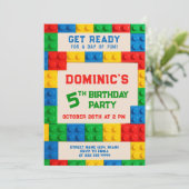 Colorful building blocks kids birthday party kaart (Staand voorkant)